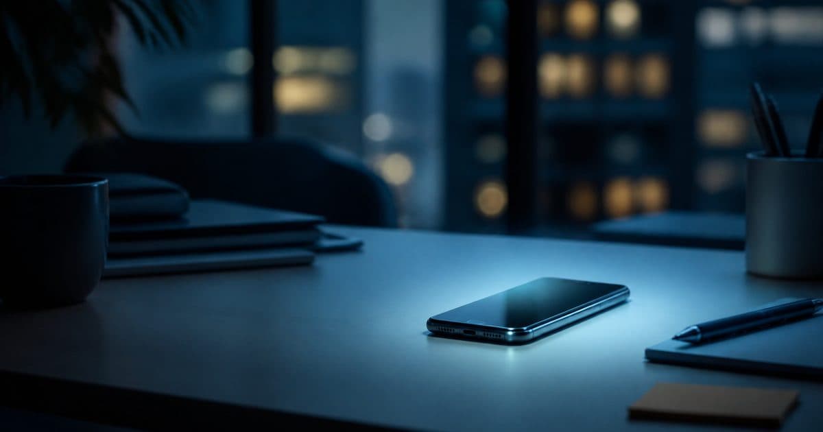 Phone glowing on a desk at night representing leads missed overnight